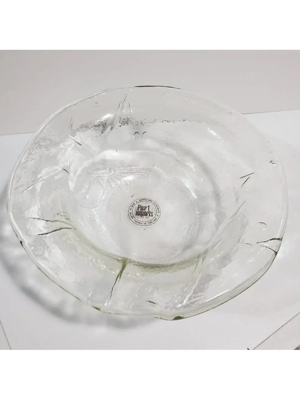 Pier1 Imports Handblown Glassware floral embossed cabbage leaf bowl
